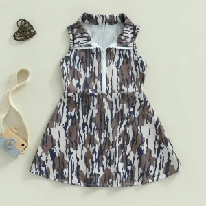 Toddler Girl Camo Print Sleeveless Collared Dress
